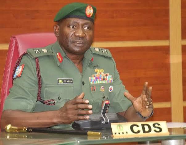 Nigeria’s Defence Minister Christopher Musa during a television interview discussing alleged coup plotters and military prosecution proceedings.