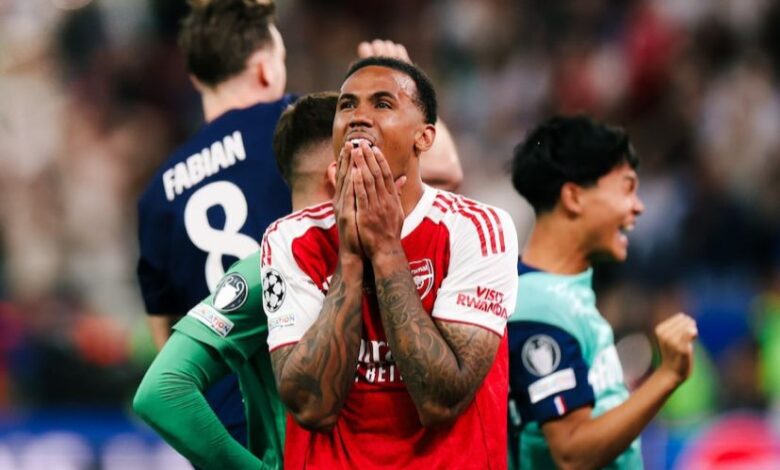 Arsenal players react after losing the Champions League final to PSG following a dramatic penalty shootout defeat.