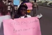 Protesters in Abeokuta carrying placards demanding the release of kidnapped children and improved security measures.