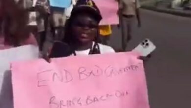 Protesters in Abeokuta carrying placards demanding the release of kidnapped children and improved security measures.