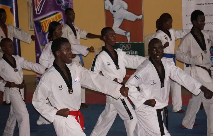 Nigerian taekwondo athletes celebrate medal success at the African Taekwondo Championships in Mali.